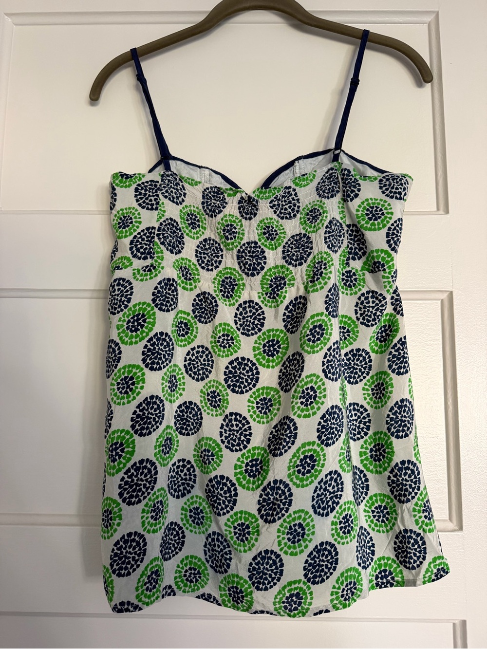 Yumi Kim 100% Silk Babydoll Tank Top Floral Print Green Navy Size Small - Picture 8 of 9